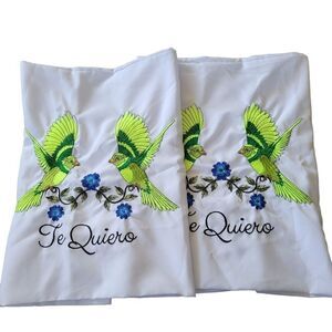 Handmade Embroidered Love Birds Te Quiero His & Hers Pillowcase Set Of 2